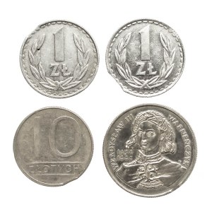 Polska, PRL, zestaw 4 monet - destrukty, końcówki blachy