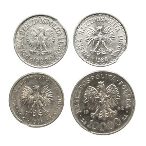 Polska, PRL, zestaw 4 monet - destrukty, końcówki blachy