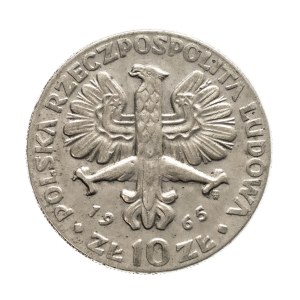 Poland, People's Republic of Poland, 10 zlotych, 1965, Nike—torn, crimped