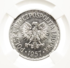 Polska, PRL, 1 złoty 1957, NGC MS 62.