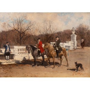 Alfred Wierusz-Kowalski (1849 Suwałki - 1915 Monachium), Spacer konny w parku (Przejażdżka konna z guwernerem), przed 1878 r.