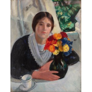 Wojciech Weiss (1875 Leorda na Bukowinie - 1950 Kraków), Kobieta z wazonem kwiatów