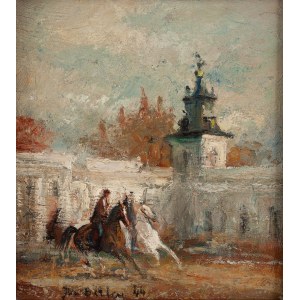 Jan Betley (1908 Plock - 1980 Varšava), Jízda na koni na pozadí paláce Wilanów, 1944