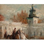 Jan Betley (1908 Plock - 1980 Varšava), Jízda na koni na pozadí paláce Wilanów, 1944