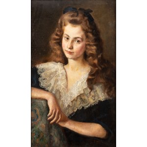 Jan Bąkowski (1872 Kraków - 1934 Kraków), Portret dziewczyny z kokardą we włosach