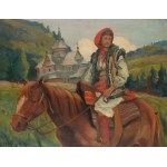 Antoni Bartkowski (1891 Przemyśl - 1974 Kraków), Hucułka na tle cerkwi, 1937