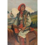 Antoni Bartkowski (1891 Przemyśl - 1974 Kraków), Hutsul woman against the background of an Orthodox church, 1937