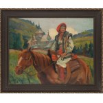 Antoni Bartkowski (1891 Przemyśl - 1974 Kraków), Hutsul woman against the background of an Orthodox church, 1937