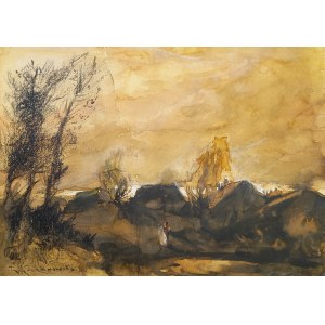 Para na tle wiejskiego krajobrazu - Roman Kochanowski