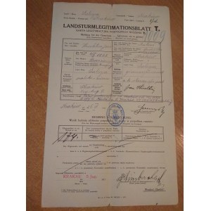 Pospolite Ruszenie Karta Legitymacyjna Kraków 1917 r.
