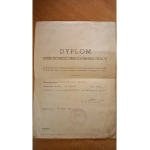 Dyplom Zasłużonego Przodownika Pracy 1954 r.