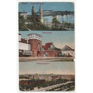 Torun / Thorn - view of the bridge over the river, Bridge Gate, military barracks (1351)