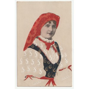 Dievča v ľudovom kroji - ručne kolorované (1550)