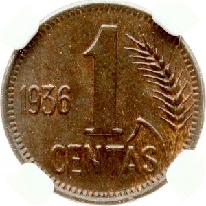 Lithuania 1 Centas 1936 NGC MS 64 BN