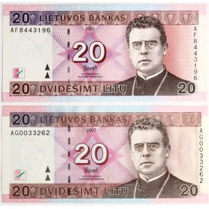 Lithuania 20 Litu 2001 & 2007 Lot of 2 pcs