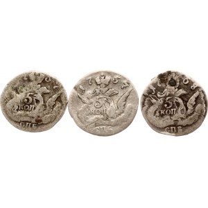 Russia 5 Kopecks 1757 СПБ & 1758 СПБ Lot of 3 coins