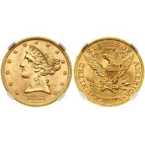 USA 5 Dollars 1881 Liberty Head NGC MS 63