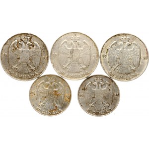Yugoslavia 20 & 50 Dinara 1938 Lot of 5 coins