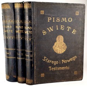 PISMO ŚWIĘTE STAREGO I NOWEGO TESTAMENTU wg. przekładu J. WUJKA 1000 ilustracji Tom I-III [komplet] PIĘKNA OPRAWA