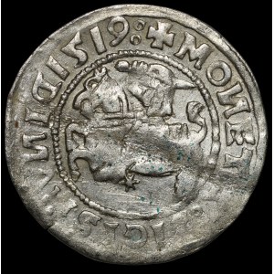 Sigismund I the Old, Half-penny 1519, Vilnius - 6 feathers - error, SIGISMVNID and mirrored D - very rare