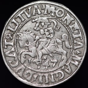 Sigismund II Augustus, Halbpfennig 1547, Vilnius - älterer Pogon-Typ - LI/LITVA - selten