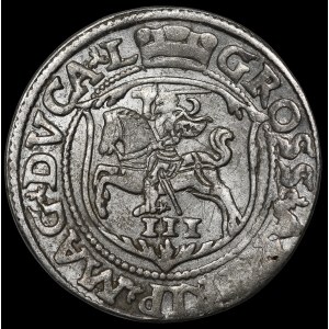 Sigismund II Augustus, Trojak 1563, Vilnius - Pogo im Schild - L/L - selten