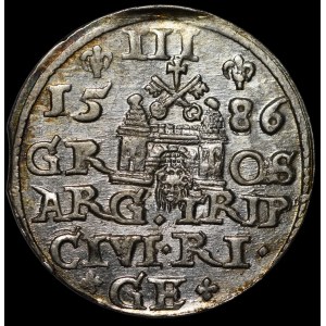 Stefan Batory, Trojak 1586, Riga - small head - squares
