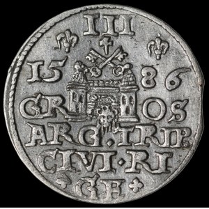 Stefan Batory, Trojak 1586, Riga - small head - variant