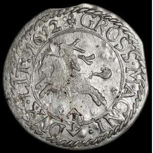 Zygmunt III Waza, Grosz 1612, Wilno - przebitki - b. rzadki i b. ładny
