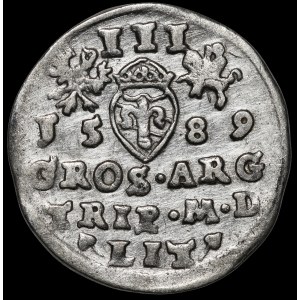 Zygmunt III Waza, Trojak 1589, Wilno - Leliwa pod popiersiem - rzadki