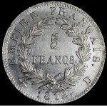 France, Napoleon I (1804-1815), 5 francs 1812 D, Lyon