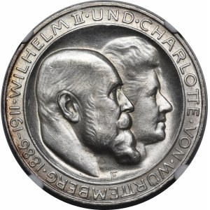 Germany, Kingdom of Württemberg, Wilhelm II, 3 Marks 1911 F, Stuttgart