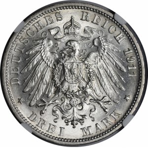 Germany, Kingdom of Württemberg, Wilhelm II, 3 Marks 1911 F, Stuttgart