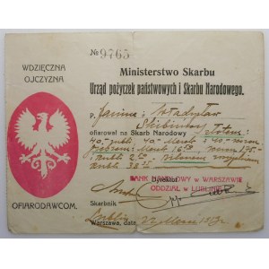 Ministerstwo Skarbu - pokwitowanie ofiary na Skarb Narodowy