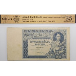 20 zlotých 1931 - nedokončená tlač - vzácnejší variant