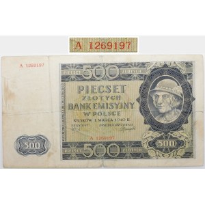 500 zloty 1940 - ser. A 12..... - original with counterfeit numbering