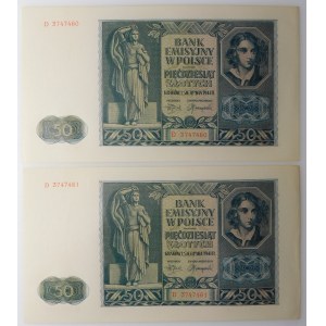 set of 2 x 50 gold 1941 - ser. D - consecutive numbers