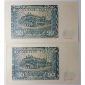 set of 2 x 50 gold 1941 - ser. D - consecutive numbers
