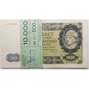 Paczka bankowa 500 złotych 1940 - ser. B - 20 sztuk - numeracja kolejna