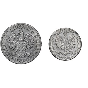 KOMPLET 2 złote i 5 złotych Żaglowiec 1936 w Pudełku
