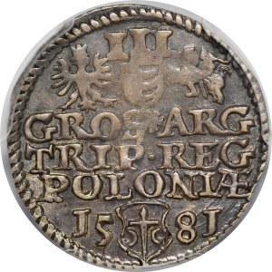 Stefan Batory, Trojak 1581, Olkusz—large head