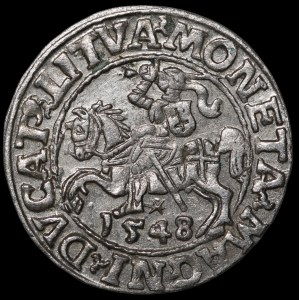 Sigismund II Augustus, Half-Groschen, 1548, Vilnius—Arabic 1, LI/LITVA—beautiful