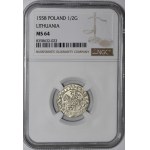 Sigismund II Augustus, Half-grosz, 1558, Vilnius - L/LITV - beautiful