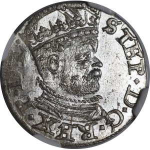 Stefan Batory, Trojak 1586, Riga — small head — squares — beautiful