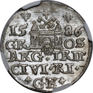 Stefan Batory, Trojak 1586, Riga — small head — squares — beautiful