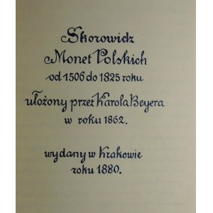 Beyer Karol, Skorowidz monet polskich od 1506-1825 r