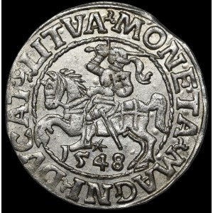 Sigismund II Augustus, Half-Grosz, 1548, Vilnius—Arabic 1, LI/LITVA—beautiful