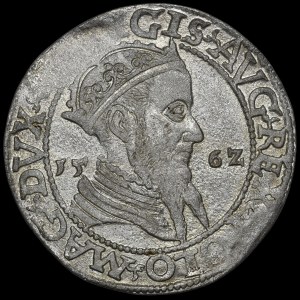 Sigismund II Augustus, 1562 Trojak, Vilnius—large—rare and beautiful