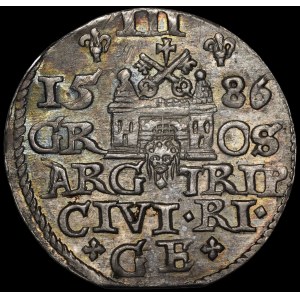 Stefan Batory, Trojak 1586, Ryga - mała głowa - krzyżyki