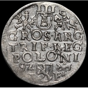 Zygmunt III Waza, Trojak 1592, Poznań - wysoka korona, data z lewej